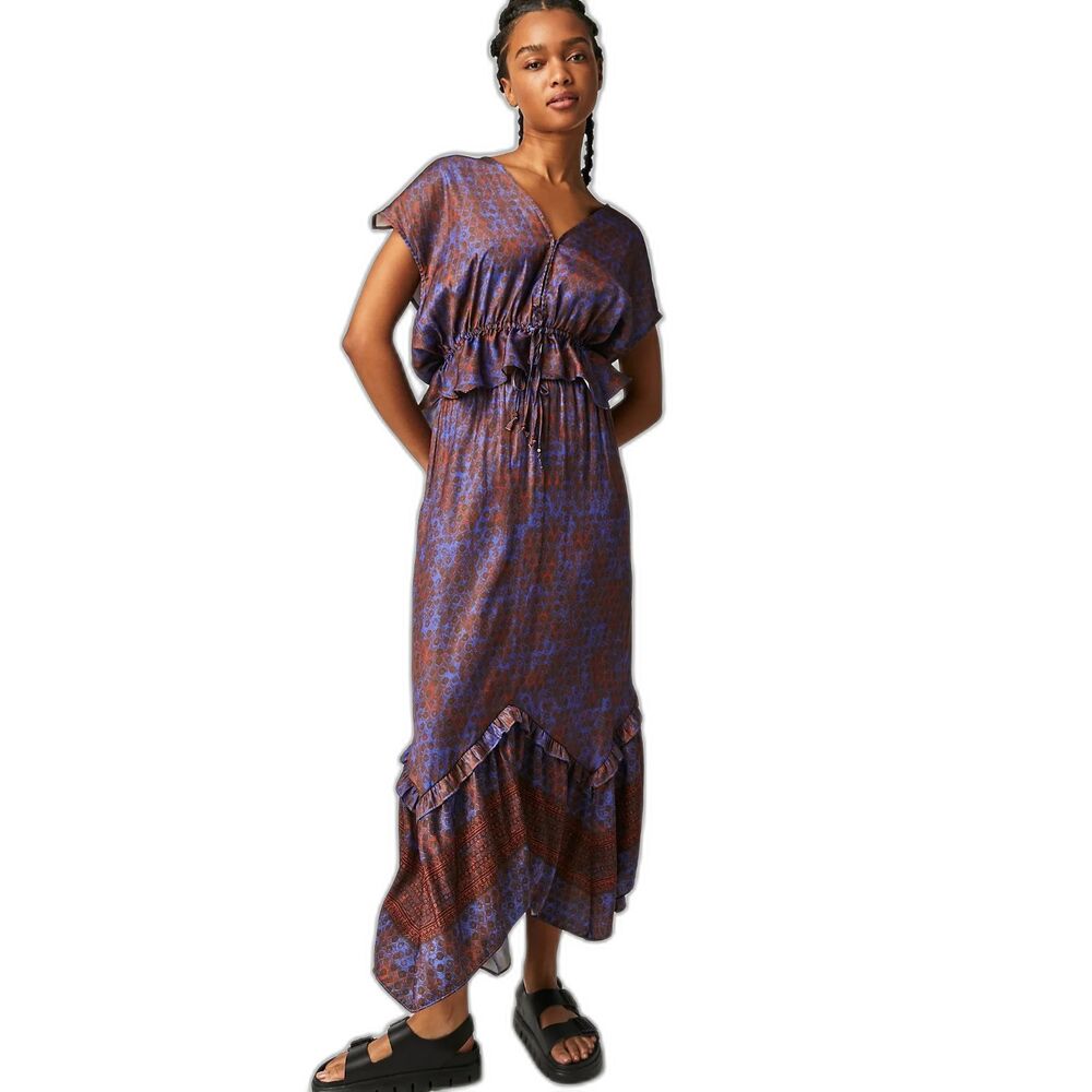 Free People Snake Print Tiered Float Maxi Skirt Boho Asymmetrical Drawstring M